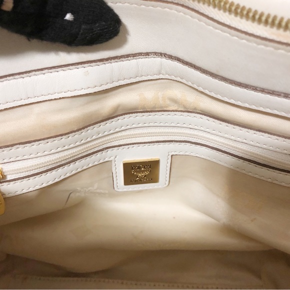 Authentic MCM Beige/White Leather Handbag Shoulder Bag With Adjustable Strap - Picture 16 of 16